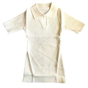 Womens V Neck Stretch Short Sleeve Top, Fitted, Slim, Off-White, Size Small